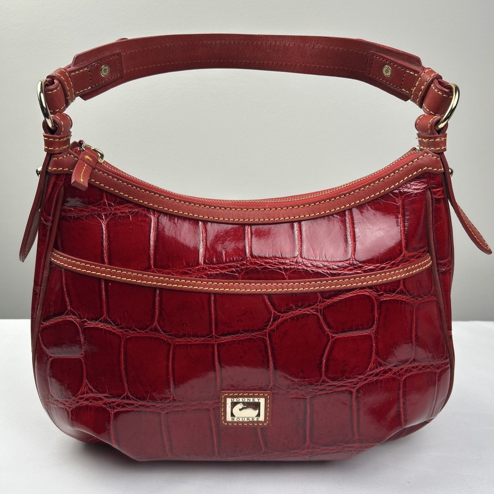 Dooney & Bourke Bag Collins Red Hobo Croc Embossed Leather 1C790 RD Purse